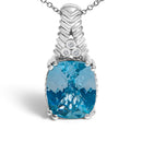 .925 Sterling Silver Blue Topaz and Diamond Accent Textured Pendant Necklace - 18" Inches-2