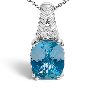 .925 Sterling Silver Blue Topaz and Diamond Accent Textured Pendant Necklace - 18" Inches - 0