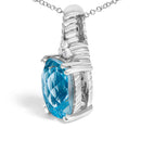 .925 Sterling Silver Blue Topaz and Diamond Accent Textured Pendant Necklace - 18" Inches-3