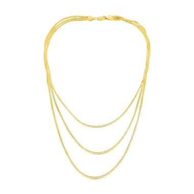 14k Yellow Gold Three Strand Herringbone Chain Necklace - 0