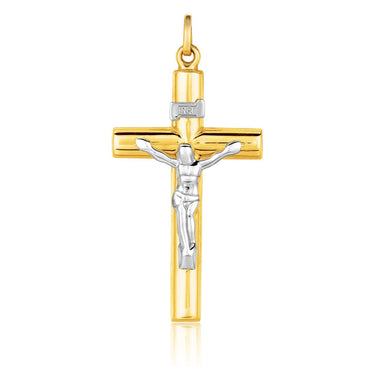 14k Two Tone Gold Cross Pendant - 0