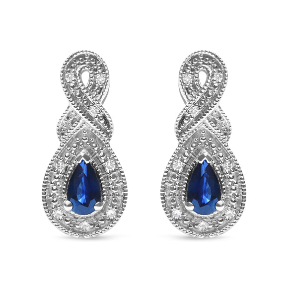 .925 Sterling Silver 4.5 x 3mm Pear Sapphire Gemstone and Diamond Accent Infinity Drop Stud Earrings (H-I Color, SI1-SI2 Clarity)