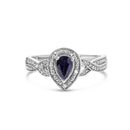 .925 Sterling Silver 6x4mm Pear Sapphire Gemstone with Diamond Accent Fashion Halo Ring (H-I Color, SI1-SI2 Clarity) - Size 7-6