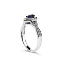 .925 Sterling Silver 6x4mm Pear Sapphire Gemstone with Diamond Accent Fashion Halo Ring (H-I Color, SI1-SI2 Clarity) - Size 7-9