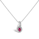 .925 Sterling Silver Red Ruby and Diamond Accent Milgrain Swirl Pendant Necklace - 18" Inches-1