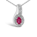 .925 Sterling Silver Red Ruby and Diamond Accent Milgrain Swirl Pendant Necklace - 18" Inches-2