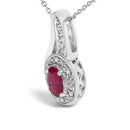 .925 Sterling Silver Red Ruby and Diamond Accent Milgrain Swirl Pendant Necklace - 18" Inches-3