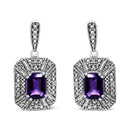 .925 Sterling Silver Diamond Accent and 7x5mm Purple Amethyst Stud Earrings (I-J Color, I2-I3 Clarity)-4