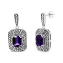 .925 Sterling Silver Diamond Accent and 7x5mm Purple Amethyst Stud Earrings (I-J Color, I2-I3 Clarity)-5