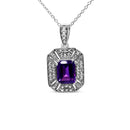 .925 Sterling Silver Purple Amethyst and Diamond Accent Art Deco Style 18" Pendant Necklace (I-J Color, I1-I2 Clarity)-4