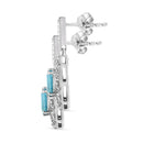 .925 Sterling Silver 7x5MM Emerald Shape Blue Topaz and Diamond Accent Art Deco Halo Style Drop and Dangle Earrings (I-J Color, I1-I2 Clarity)-5