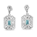 .925 Sterling Silver 7x5MM Emerald Shape Blue Topaz and Diamond Accent Art Deco Halo Style Drop and Dangle Earrings (I-J Color, I1-I2 Clarity)-6