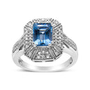 .925 Sterling Silver Diamond Accent and 8X6 mm Emerald-Shape Blue Topaz Ring (I-J Color, I2-I3 Clarity) - Ring Size 7-9