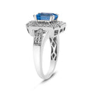 .925 Sterling Silver Diamond Accent and 8X6 mm Emerald-Shape Blue Topaz Ring (I-J Color, I2-I3 Clarity) - Ring Size 7-10