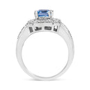 .925 Sterling Silver Diamond Accent and 8X6 mm Emerald-Shape Blue Topaz Ring (I-J Color, I2-I3 Clarity) - Ring Size 7-11