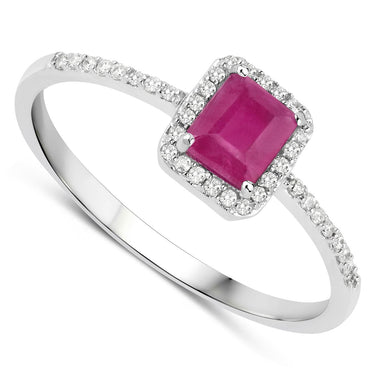 0.58 Carat Genuine Ruby and White Diamond 14K White Gold Ring - 0