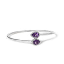 .925 Sterling Silver 8 x 5.5mm Pear Shape Amethyst  and Diamond Accent Halo Bypass Bangle Bracelet (H-I Color, SI1-SI2 Clarity)  - Fits up to 7" Inches-5