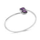 .925 Sterling Silver 8 x 5.5mm Pear Shape Amethyst  and Diamond Accent Halo Bypass Bangle Bracelet (H-I Color, SI1-SI2 Clarity)  - Fits up to 7" Inches-7