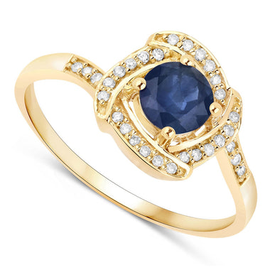 0.73 Carat Genuine Blue Sapphire and White Diamond 14K Yellow Gold Ring - 0