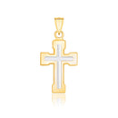 14k Two-Tone Gold Dual Cross Design Pendant with Block Ends-2