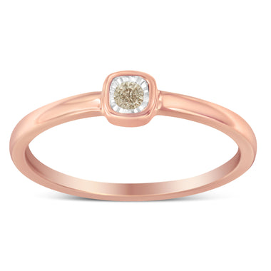 14K Rose Gold Plated .925 Sterling Silver 1/20 Carat Diamond Square Cushion-Shaped Miracle Set Petite Fashion Promise Ring (J-K Color, I1-I2 Clarity) - Size 6 - 0