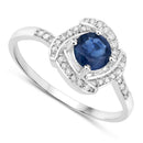 0.73 Carat Genuine Blue Sapphire and White Diamond 14K White Gold Ring-2