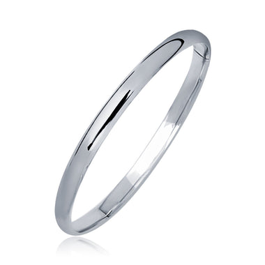 14k White Gold Dome Children's Bangle with a Polished Finish - 0