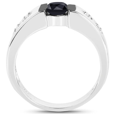 0.56 Carat Genuine Black Diamond and White Diamond .925 Sterling Silver Ring - 0