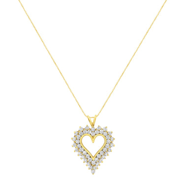 14K Yellow Gold .925 Sterling Silver 4 cttw Round-cut Diamond Cluster Heart Pendant Necklace (K-L Color, I1-I2 Clarity) - 0