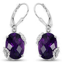 10.18 Carat Genuine Amethyst and White Topaz .925 Sterling Silver Earrings-1
