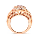 14K Rose Gold Oval Cut Light Pink Morganite and 3/8 Cttw Diamonds Halo and Basket Weave Cocktail Ring (G-H Color, SI1-SI2 Clarity) - Size 7-2