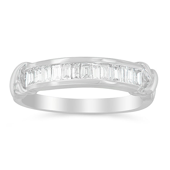 .925 Sterling Silver 1/2 Cttw Baguette Cut Diamond Channel Set X-Station Wedding Ring (H-I Color, I1-I2 Clarity) - Size 6-1/2