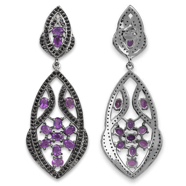 5.74 Carat Genuine Amethyst and Black Spinel .925 Sterling Silver Earrings - 0