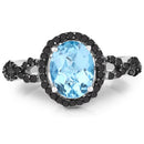 2.92 Carat Genuine Blue Topaz, Black Diamond & White Diamond .925 Sterling Silver Ring-3
