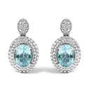 .925 Sterling Silver Diamond Accent and  Oval Blue Topaz with Beaded Halo Drop Stud Earrings (I-J color, I1-I2 Clarity)-1
