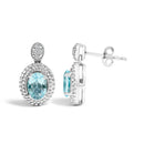 .925 Sterling Silver Diamond Accent and  Oval Blue Topaz with Beaded Halo Drop Stud Earrings (I-J color, I1-I2 Clarity)-3