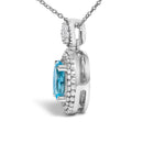 .925 Sterling Silver Oval Blue Topaz and Diamond Accent with Beaded Halo Pendant Necklace - 18" Inches-3