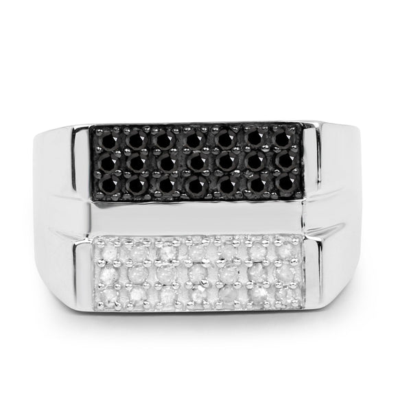 0.64 Carat Genuine Black Diamond and White Diamond .925 Sterling Silver Ring