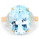 14K Yellow Gold Plated 11.32 Carat Genuine Blue Topaz and White Topaz .925 Sterling Silver Ring-4