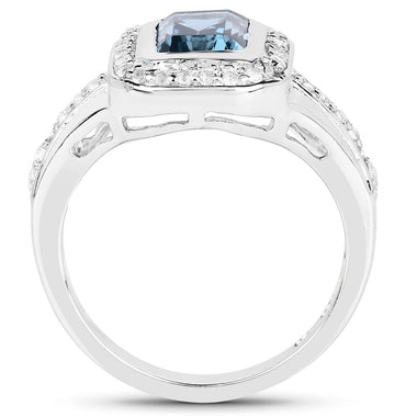 2.29 Carat Genuine London Blue Topaz and White Topaz .925 Sterling Silver Ring - 0