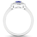 0.91 Carat Genuine Tanzanite and White Diamond 14K White Gold Ring-2