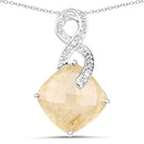 8.81 Carat Genuine Golden Rutile and White Diamond .925 Sterling Silver Pendant-2