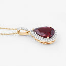 3.29 Carat Genuine Rhodolite and White Diamond 14K Yellow Gold Pendant-4