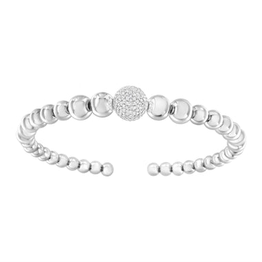 .925 Sterling Silver 1/6 Cttw Diamond Rondelle Graduated Ball Bead Cuff Bangle Bracelet (I-J color, I2-I3 clarity) - Fits wrists up to 7 1/2 inches - 0