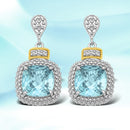 18k Yellow Gold & Sterling Silver Sky Blue Topaz & Diamond Earrings (.05cttw)-3