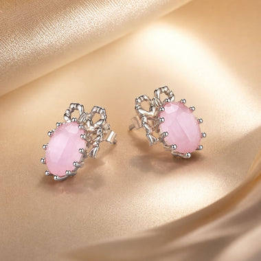 925 Sterling Silver White Gold Plated Earrings with Transparent Glass, 1.6x1.2cm for Women - 0