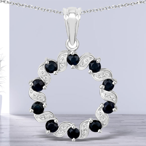 1.30 Carat Genuine Blue Sapphire and White Topaz .925 Sterling Silver Pendant