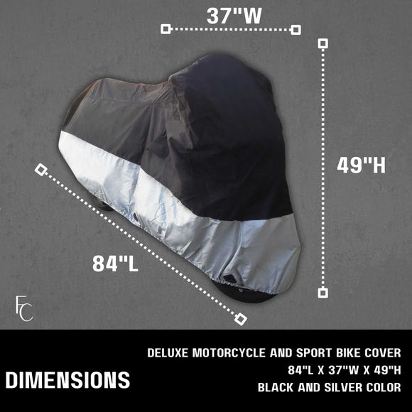 Light Weight Motorcycle Cover (XL) with Cable & Lock. Fits up to 94" Length Medium Cruiser, Large Sport Bike