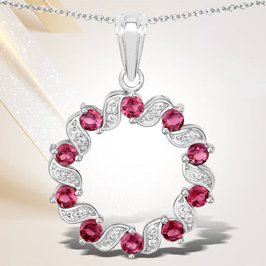 1.30 Carat Genuine Pink Tourmaline and White Topaz .925 Sterling Silver Pendant