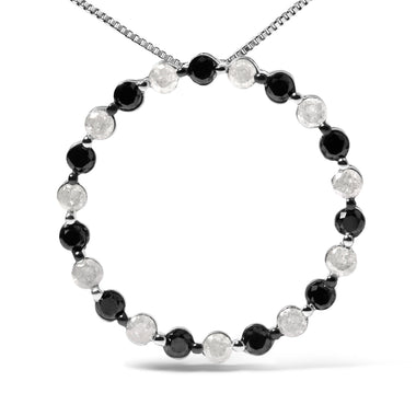 .925 Sterling Silver 1 3/4 Cttw Alternating Black and White Diamond Open Circle Hoop Pendant Necklace (H-I Color, I2-I3 Clarity) - 18" Inches - 0